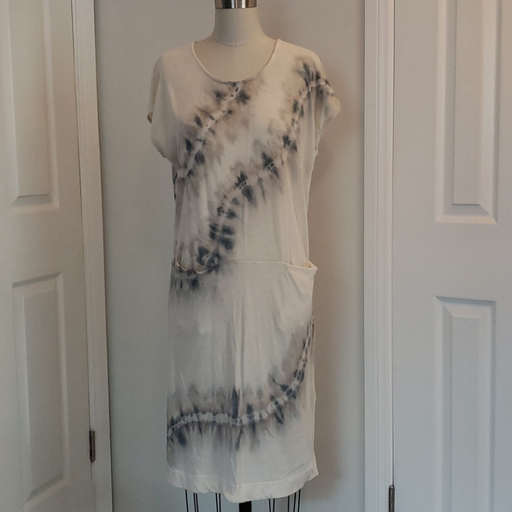 Tie-Dye Scoop Neck Women's Dress in Cream and Gray